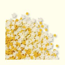 Streudekor "Sternchen" aus Zucker mit weißen und gelben Sternen :: Größe: ø 4 / 7 mm, ArtikelNr: 3040