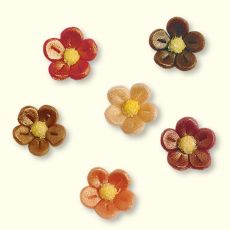 Blümchen mit feinen Blütenblättern in verschiedenen Antikfarben aus Marzipan mit schönem Glanz :: Durchmesser: ~ 20 mm, ArtikelNr: 2930
