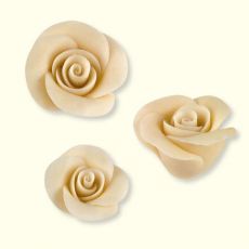 Weiße Rosen aus Marzipan :: Mittel - Durchmesser: ~ø 35 mm, ArtikelNr: 2151. Klein - Durchmesser: ~ø 24 mm, ArtikelNr: 2171