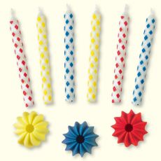 Bunte Geburtstagskerzen mit Halter aus Zucker :: Größe: ~60 mm/ ~ø 25 mm, ArtikelNr: 2733