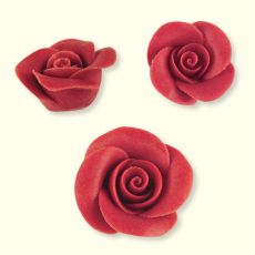 Rote Rosen aus Marzipan :: Mittel - Durchmesser: ~ø 35 mm, ArtikelNr: 2152. Klein - Durchmesser: ~ø 24 mm, ArtikelNr: 2172