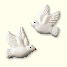 Fliegende weiße Tauben aus Zucker in flacher Form :: Größe: ~33 x 33 x 5 mm, ArtikelNr: 2092